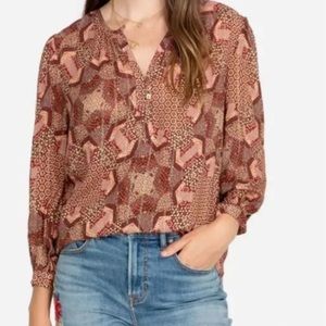 Johnny Was Miles Peasant Blouse with metallic threads and crystal top button